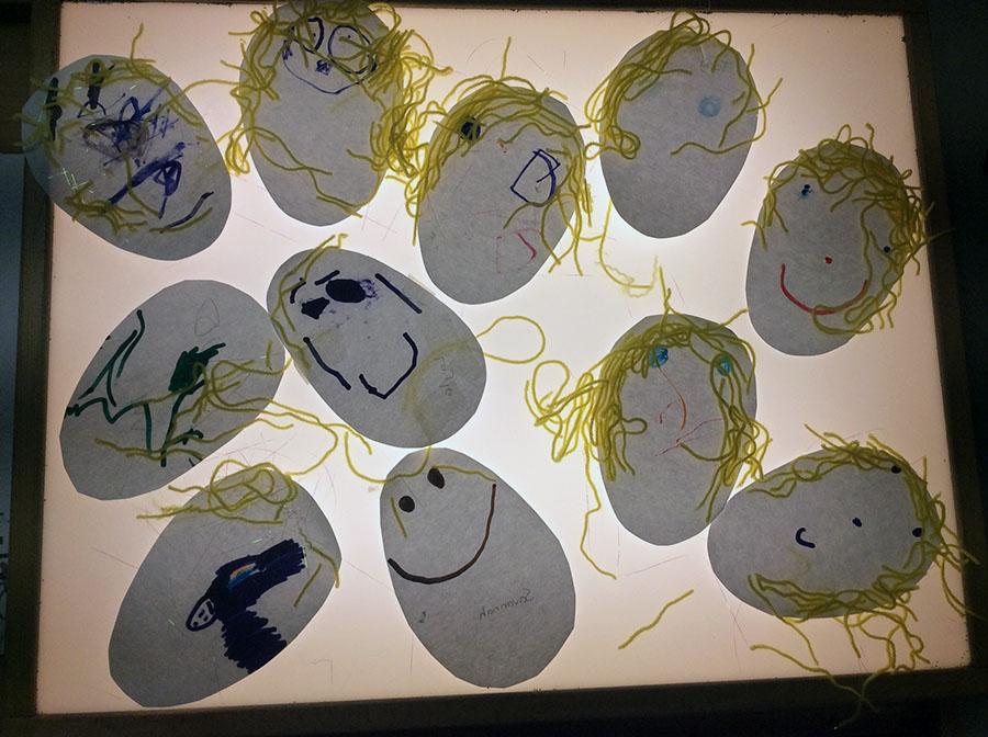 We made Goldilocks faces using different materials.