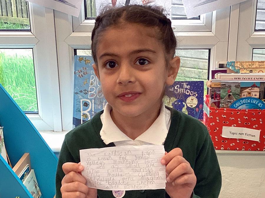 Kavi in Class 3 did some writing about Kurdistan and did a presentation to the class.