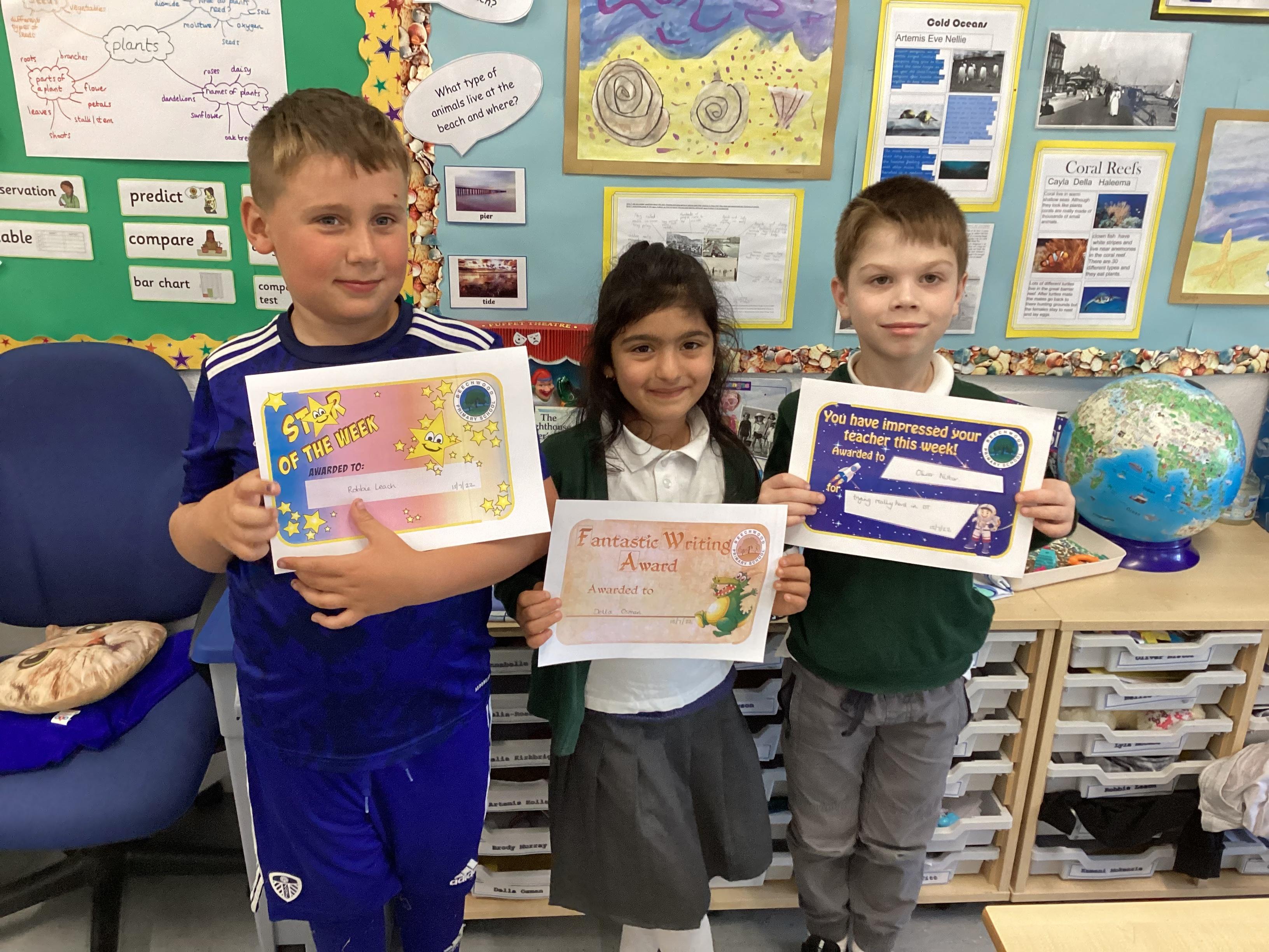 This week's certificate winner's are Robbie, Della and Oliver. Well done!