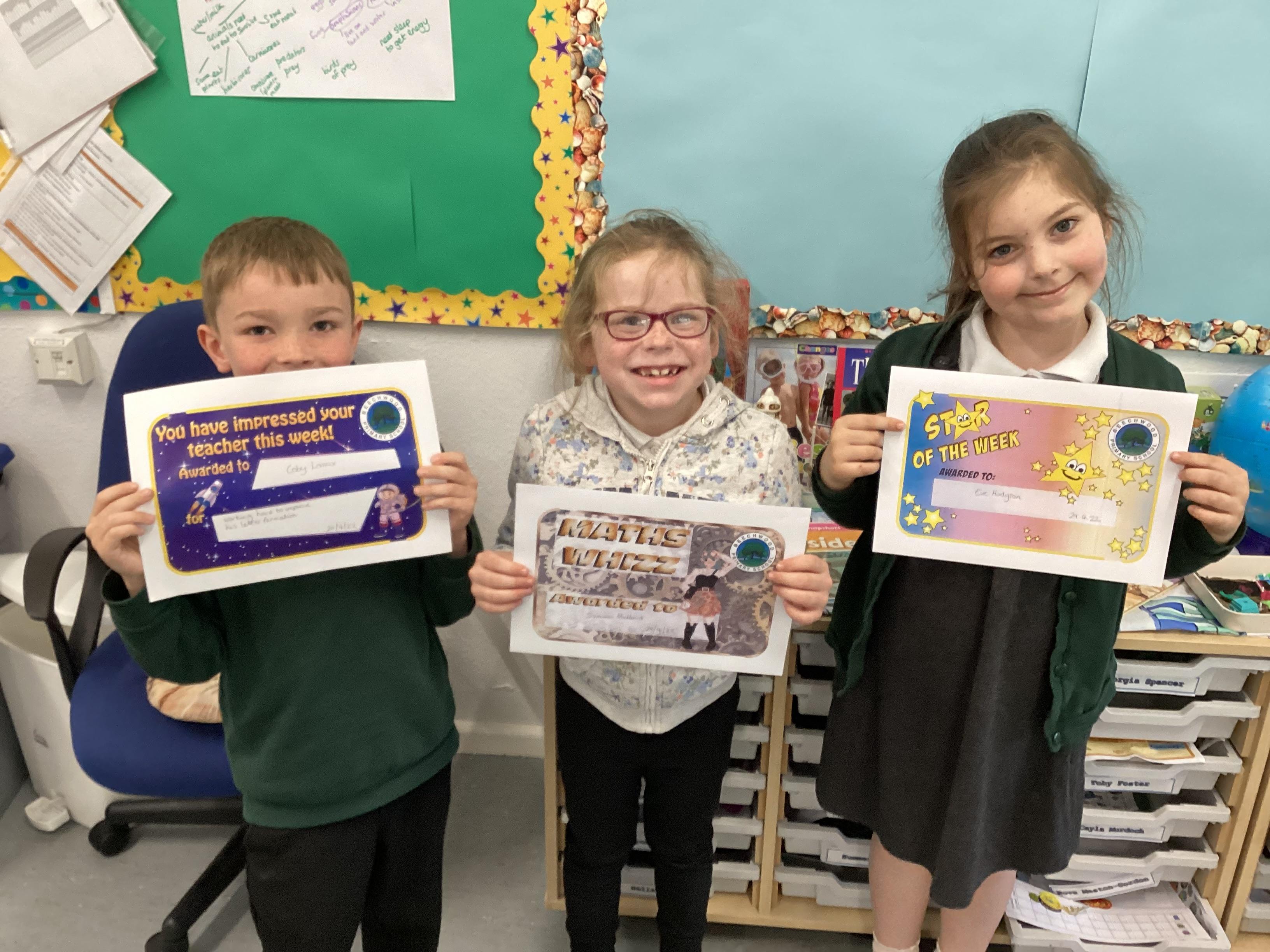 This week's certificate winners were Coby, Summer and Eve. Well done!
