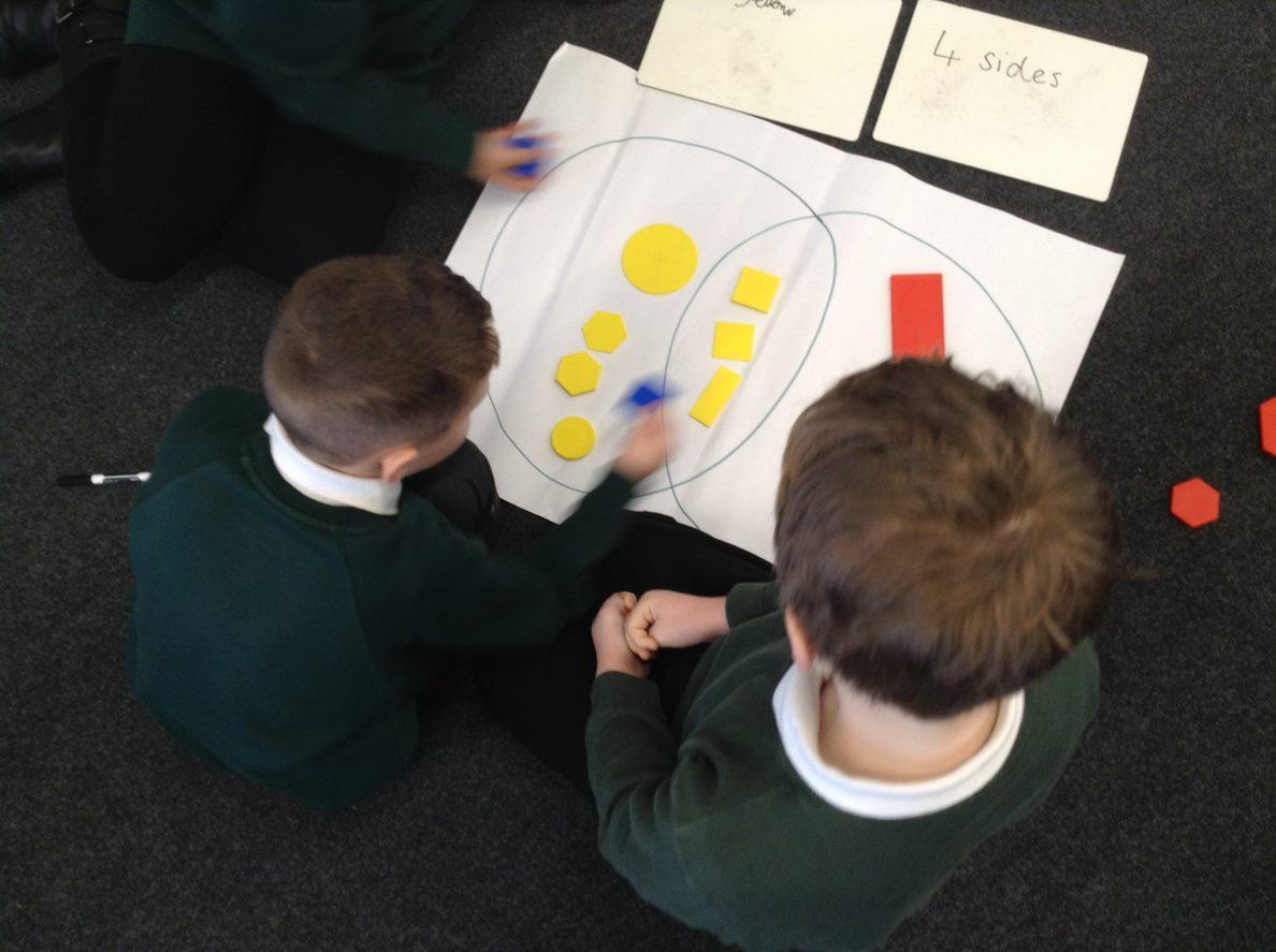 Year 4 working in pairs to use geometry vocabulary.